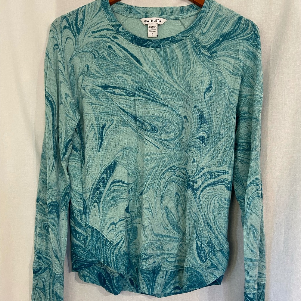 Athleta Mindset Sweatshirt Women's Small Blue Marbled Pullover Semi-Fitted